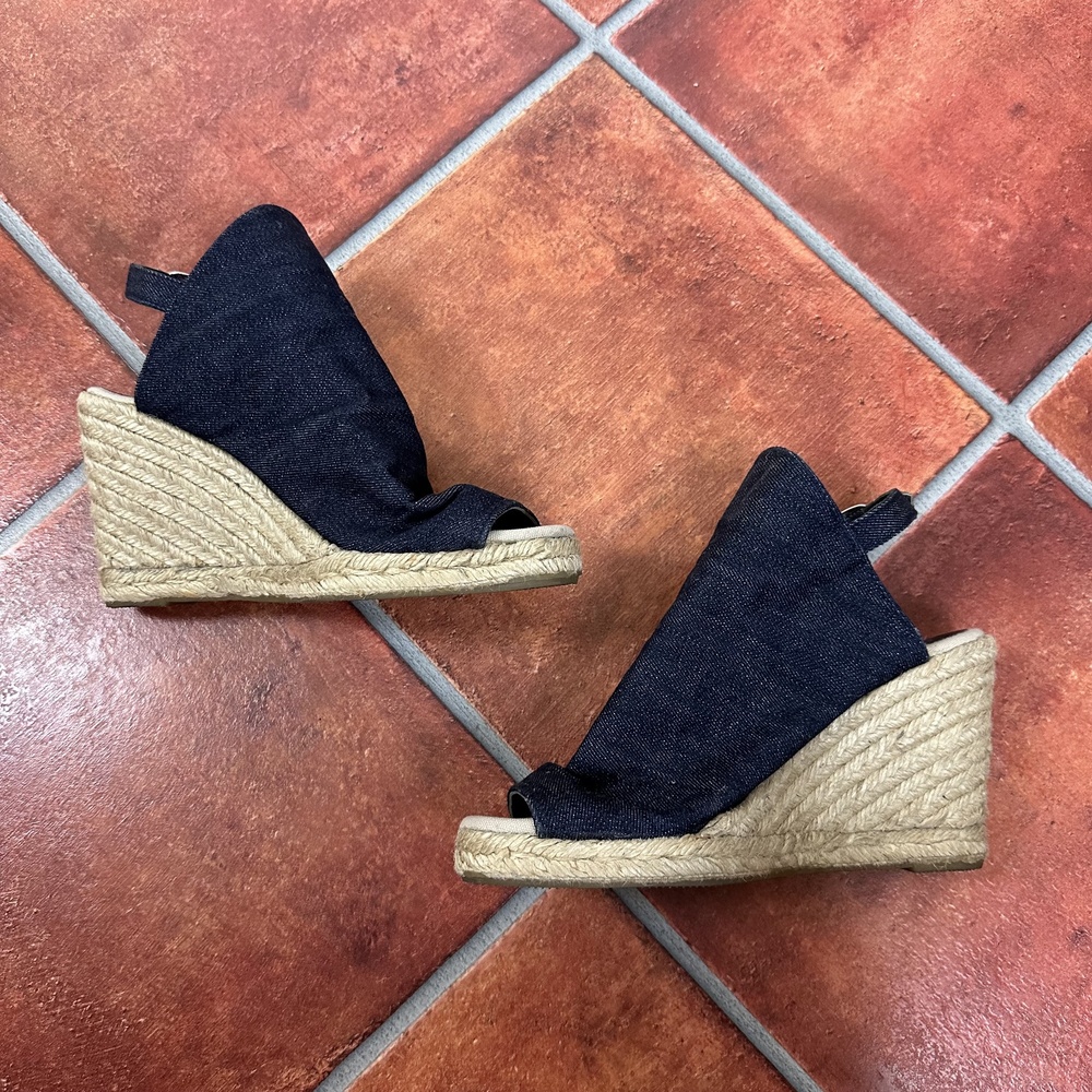 Maria Pino Denim Espadrille Slingback Open Toe Wedge Sandals Size US 9